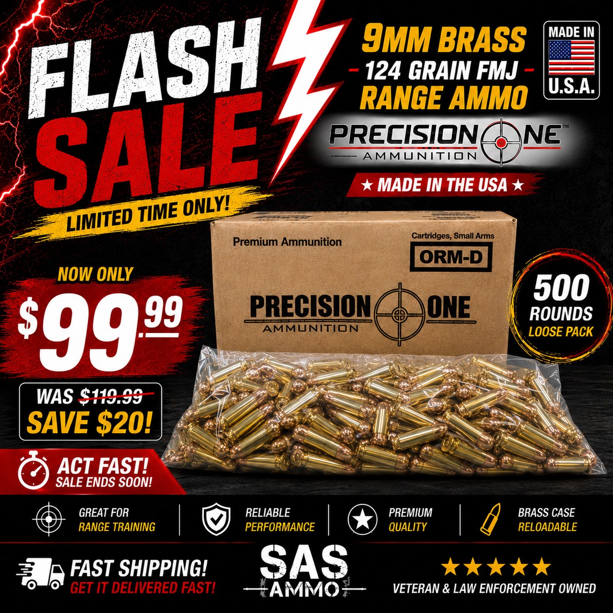 9mm 124g Brass SALE 9mm 124g Brass SALE SAS AMMO