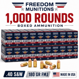 Freedom Munitions 40 S&W 180 grain FMJ brass ammo 1000 rounds boxed Freedom Munitions 40 S&W 180 grain FMJ brass ammo 1000 rounds boxed