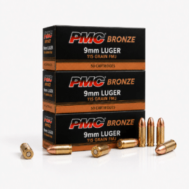 PMC Bronze 9mm Luger 115 grain FMJ ammo available