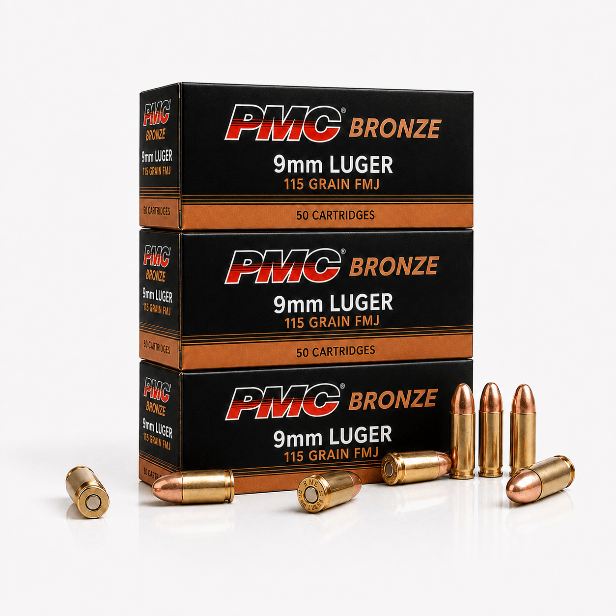 PMC Bronze 9mm Luger 115 grain FMJ ammo available PMC Bronze 9mm Luger 115 grain FMJ ammo available